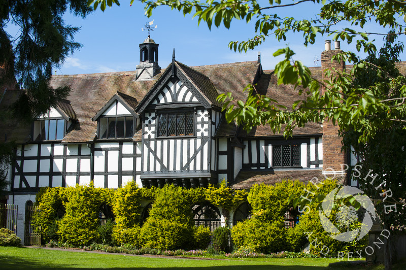 The half timbered Guildhall at Much Wenlock, Shropshire, England.