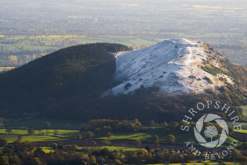 A dusting of snow on Earl's Hill,  Shropshire, seen from the Stiperstones.