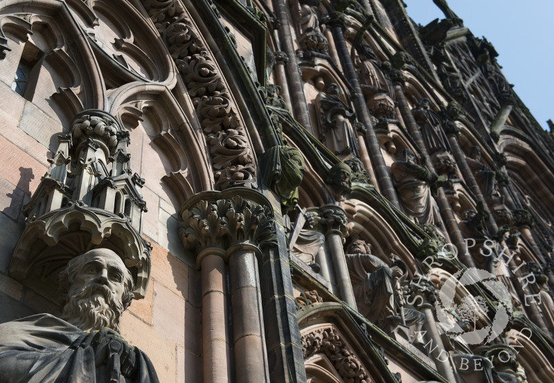 The ornate West Front of Lichfield Cathedral, Lichfield, Staffordshire, England.