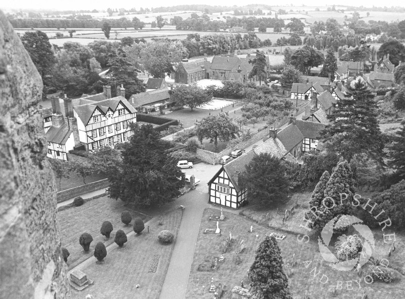 The view from the top of St Peter's Church, Worfield, Shropshire, in 1969.