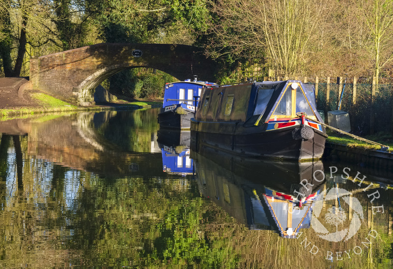 Canal boats moored at Stewponey Wharf, Stourton, on the Staffordshire and Worcestershire Canal, Staffordshire.