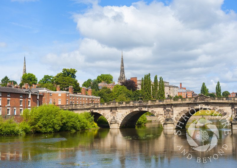 English Bridge over the River Severn at Shrewsbury, Shropshire, England.