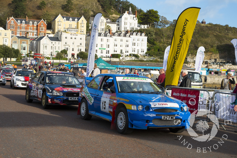 Cambrian Rally competitors on the seafront at Llandudno, Wales.