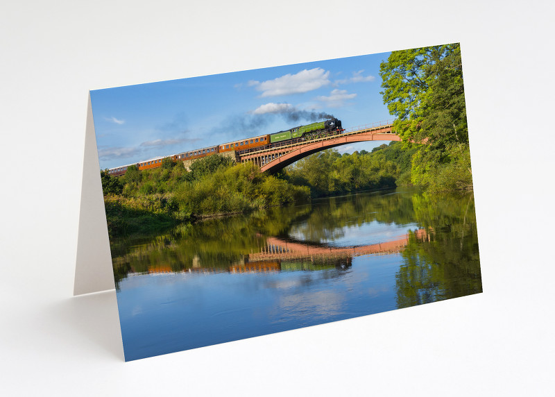 Tornado steam locomotive crosses Victoria Bridge on the Severn Valley Railway near Arley.